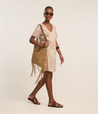 Vestido T-Shirt Corto en Viscolino con Estampa Follajes