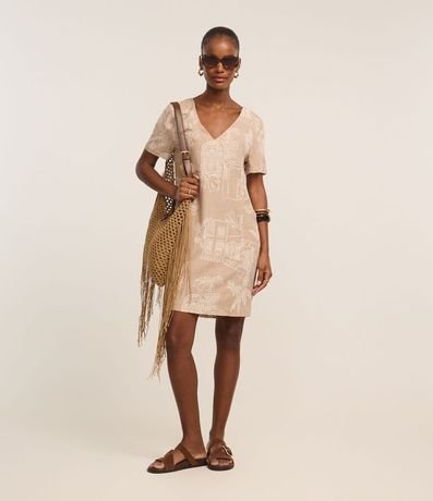 Vestido T-Shirt Corto en Viscolino con Estampa Follajes 3