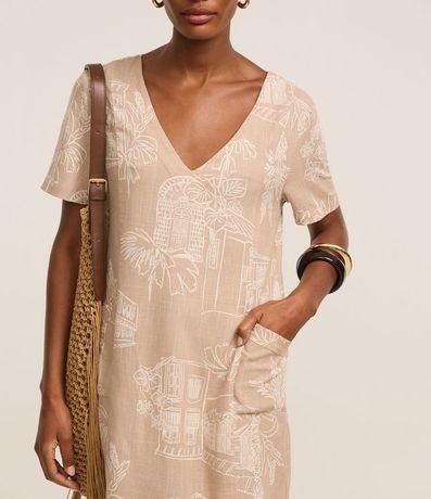 Vestido T-Shirt Corto en Viscolino con Estampa Follajes 5