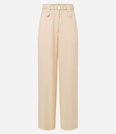 Pantalón Wide Leg Cintura Alta con Lino y Cinturón Elástico 6