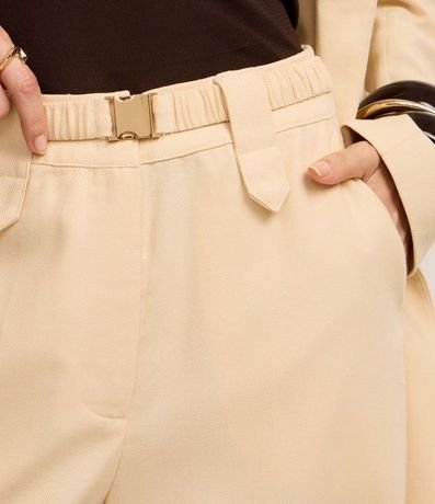 Pantalón Wide Leg Cintura Alta con Lino y Cinturón Elástico 4