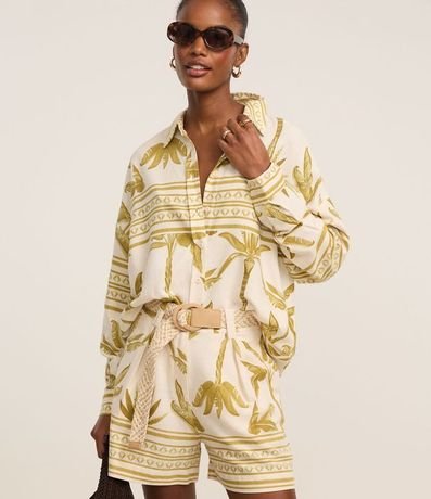 Camisa en Viscolino con Estampa Étnica Palmeras 1