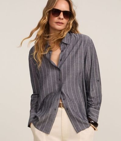 Camisa en Viscolino con Rayas Finas