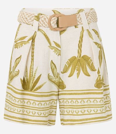 Short Recto Cintura Alta en Viscolino con Cinturón de Rafia 5