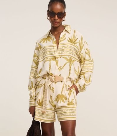 Short Recto Cintura Alta en Viscolino con Cinturón de Rafia 2