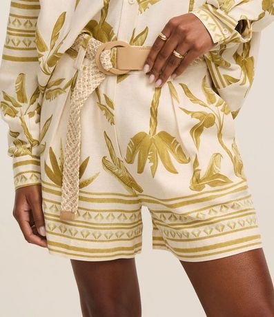 Short Recto Cintura Alta en Viscolino con Cinturón de Rafia 3