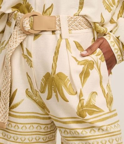 Short Recto Cintura Alta en Viscolino con Cinturón de Rafia 4