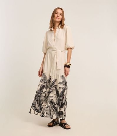 Vestido Chemise en Viscolino con Estampa Palmeras