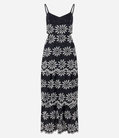 Vestido Evasê Largo en Laise con Bordado Floral Cutout 8