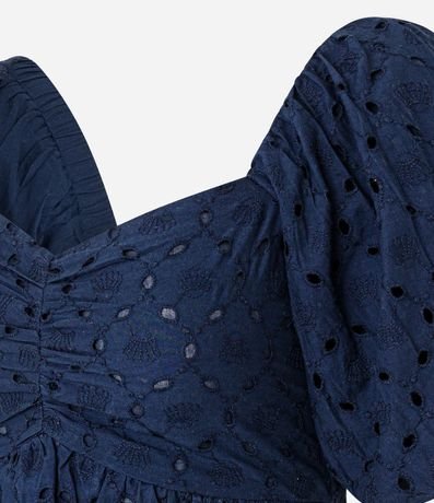 Vestido Corto en Laise con Bordado de Caracolas y Manga Abullonada 6