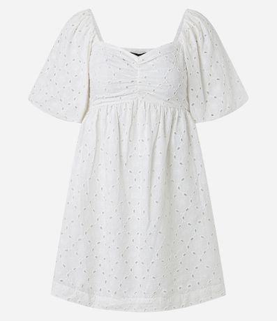 Vestido Corto en Laise con Bordado de Caracolas y Manga Abullonada 5