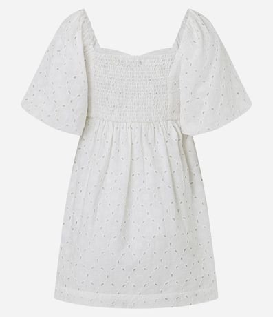 Vestido Corto en Laise con Bordado de Caracolas y Manga Abullonada 8