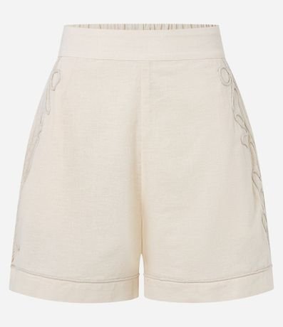 Short en Algodón con Lino y Bordado Lateral 5