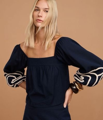 Blusa Corta Hombro a Hombro con Bordado en Cuerda 5