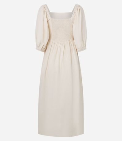 Vestido Evasê Midi en Algodón con Lino y Bordado follaje 6