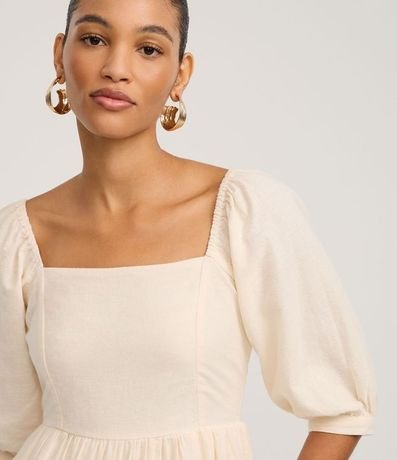 Vestido Evasê Midi en Algodón con Lino y Bordado follaje 3