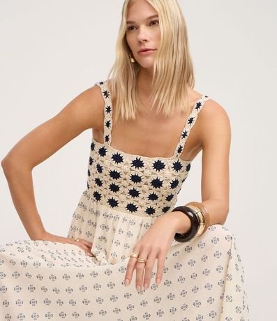 Vestido Evasê con Busto en efecto Ganchillo y Estampa Abstracta 2
