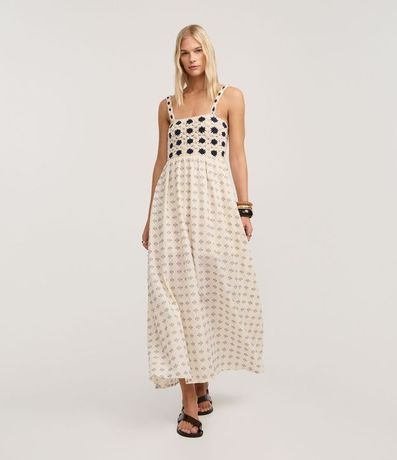 Vestido Evasê con Busto en efecto Ganchillo y Estampa Abstracta 3