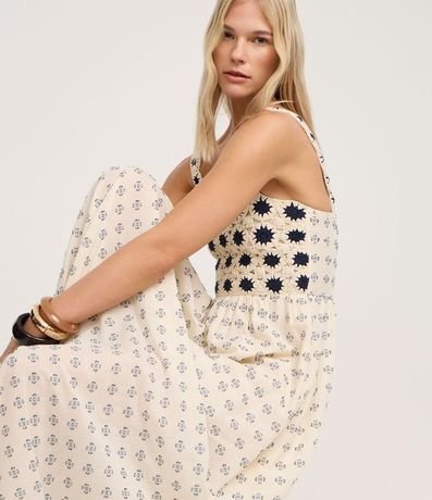 Vestido Evasê con Busto en efecto Ganchillo y Estampa Abstracta 5