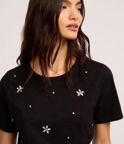 Blusa en Algodón con Flores de Strass