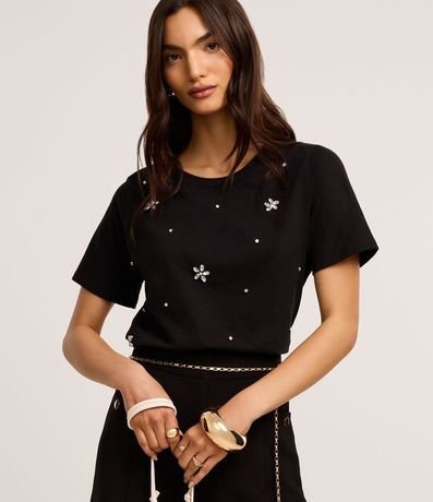 Blusa en Algodón con Flores de Strass 3