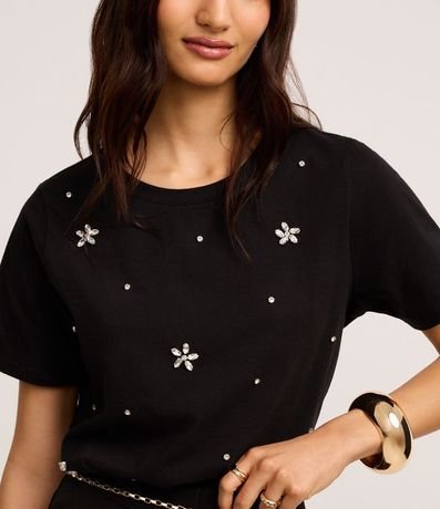 Blusa en Algodón con Flores de Strass 4