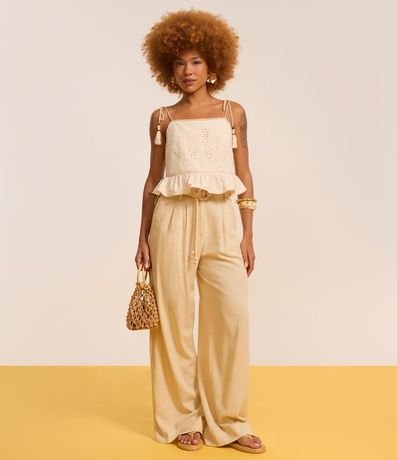 Pantalón Pantalona en Viscolino con Cinturón de Cordas con Hebilla de Adornos 5