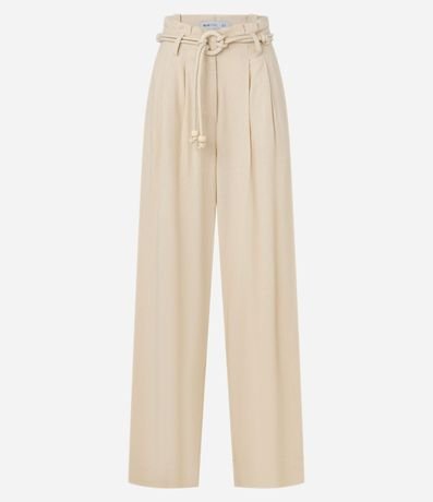 Pantalón Pantalona en Viscolino con Cinturón de Cordas con Hebilla de Adornos 6