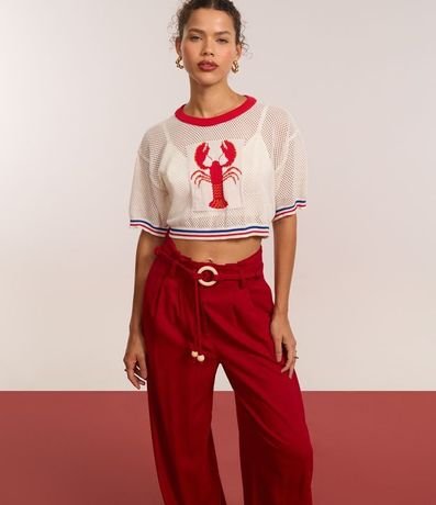 Pantalón Pantalona en Viscolino con Cinturón de Cordas con Hebilla de Adornos 5