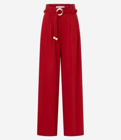 Pantalón Pantalona en Viscolino con Cinturón de Cordas con Hebilla de Adornos 6