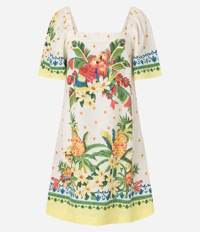 Vestido corto en Viscosa y Lino con Estampa de Tropical 6