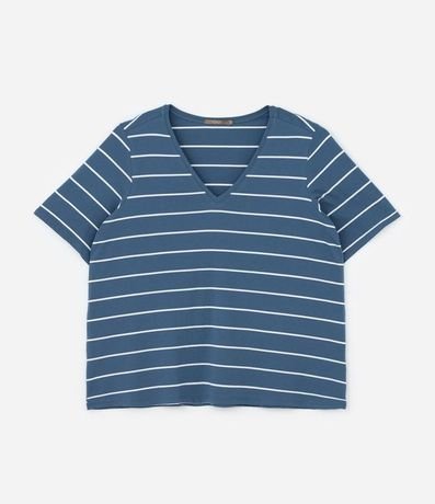 Blusa en Algodón Rayada con Cuello V Curve & Plus Size 4