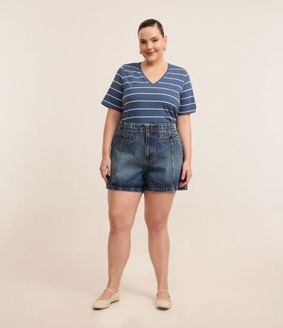 Blusa en Algodón Rayada con Cuello V Curve & Plus Size 2