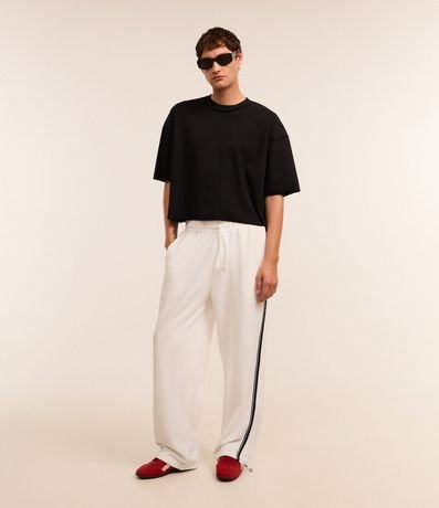 Pantalón Wide Leg en Helanca con Raya Lateral y Ajuste en la Bajo