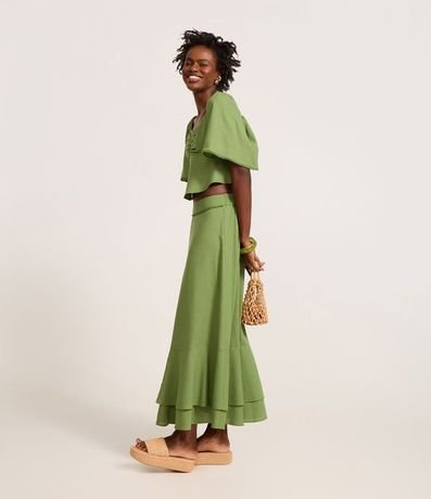 Pollera Long Midi en Viscolino con Abalorios en la Cintura y Volado Doble 2