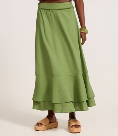 Pollera Long Midi en Viscolino con Abalorios en la Cintura y Volado Doble 4