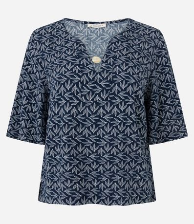 Blusa Bata en Viscosa con Abalorio en el Escote y Estampa Follaje 5