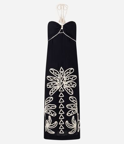 Vestido Evasê Midi en Cambraia con Bordado Follaje 7