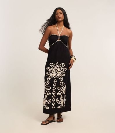 Vestido Evasê Midi en Cambraia con Bordado Follaje 2