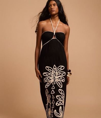 Vestido Evasê Midi en Cambraia con Bordado Follaje 5