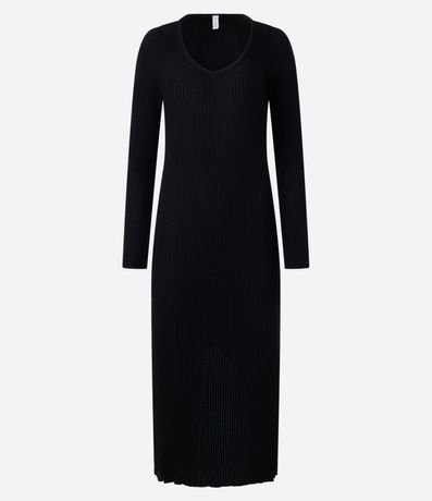 Vestido Long Midi en Punto con Textura y Fenda 6