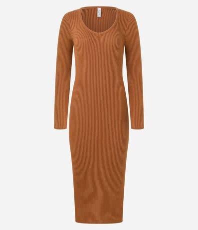 Vestido Long Midi en Punto con Textura y Fenda 7