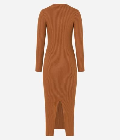 Vestido Long Midi en Punto con Textura y Fenda 9