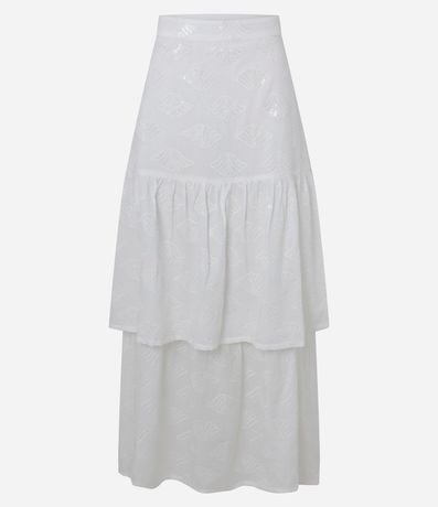 Pollera Evasê Midi en Laise con Superposición y Bordado 8