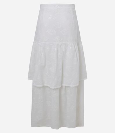 Pollera Evasê Midi en Laise con Superposición y Bordado 11