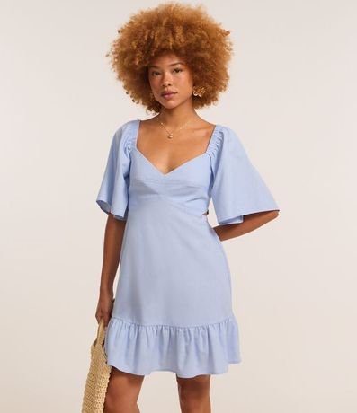 Vestido Evasê corto en Viscolino con Recorte Cutout en la Cintura