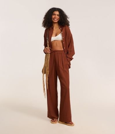 Pantalón Recto Fluida en Cambraia con Cintura Elástica