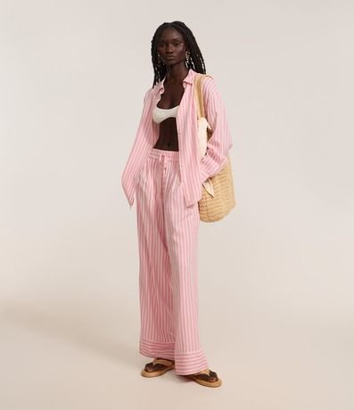 Pantalón Recto Fluida en Cambraia con Rayas verticales