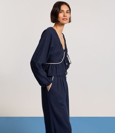 Blusa en Viscolino con Bies Contrastante y Bajo de Volado 5