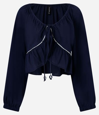 Blusa en Viscolino con Bies Contrastante y Bajo de Volado 6